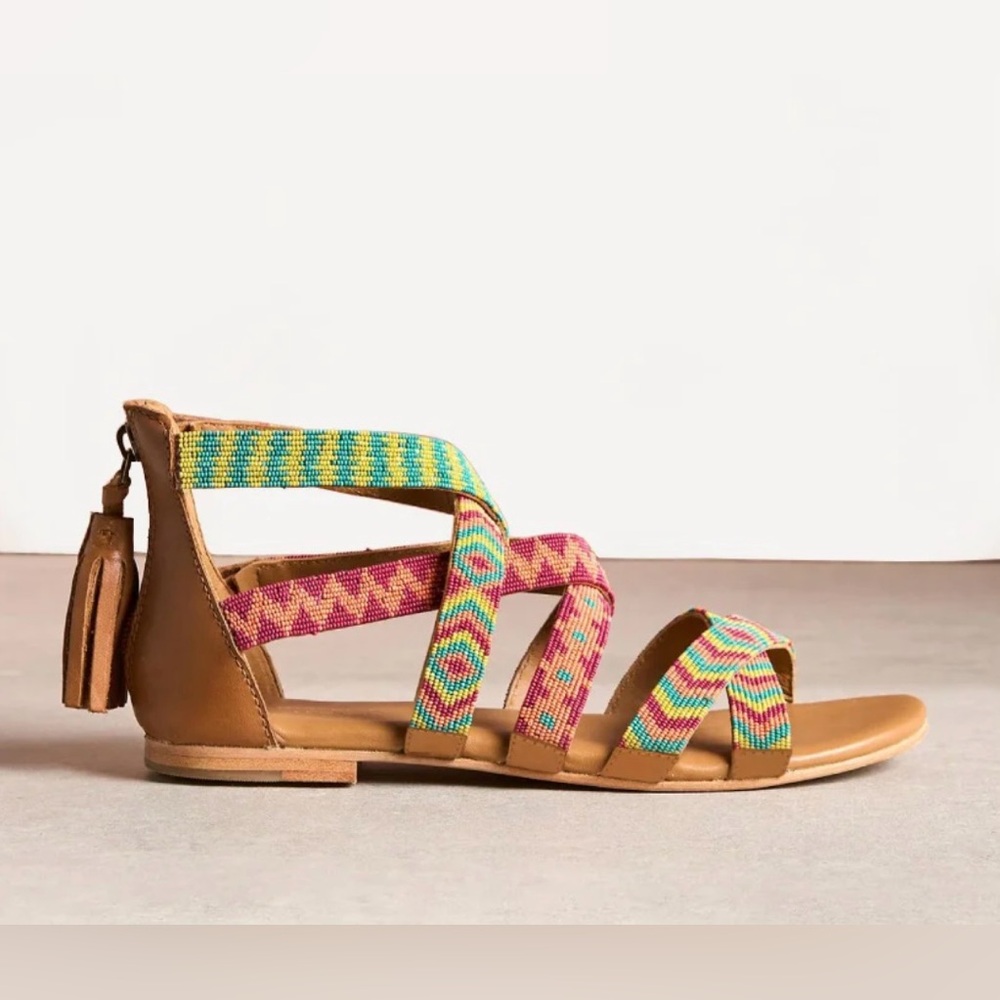 Laidback London Lauri Flat Leather Emerald Mix Beaded Strappy Sandals Size 41/10